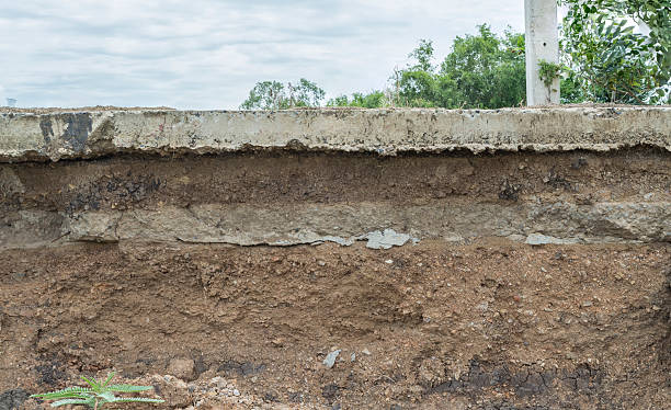 istock Layer of soil beneath the Concrete road.Caused by soil collapse. 480798184