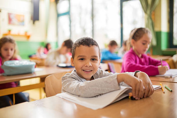 istock Happy African American schoolboy during a class in the classroom. 480807796