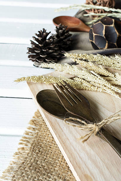 istock Decoration Seasonal table setting with wooden spoon and fork 480807866