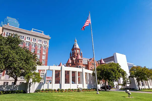 The Dealy Plaza and its surrounding buildings in Downtown Dallas