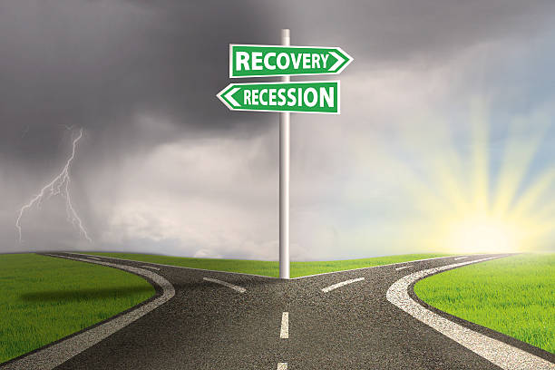 istock Crisis concept with recession and recovery signpost 480812222