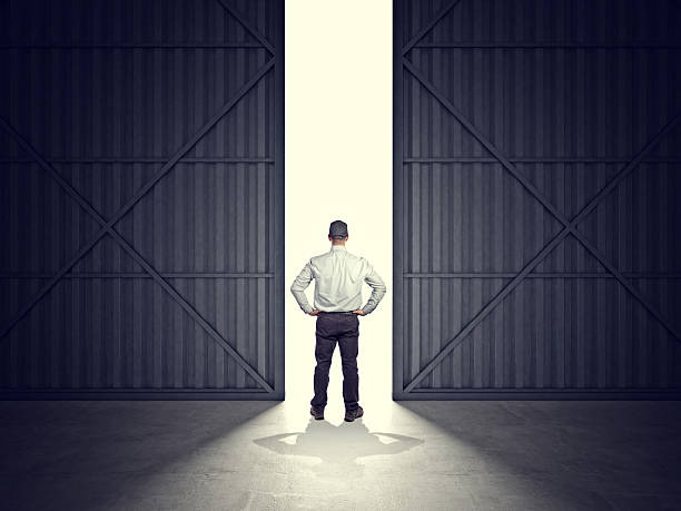 hangar door and man
