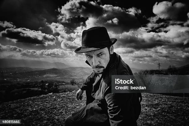 Man With Black Hat Stock Photo - Download Image Now - 1970-1979, 35-39 Years, Adult