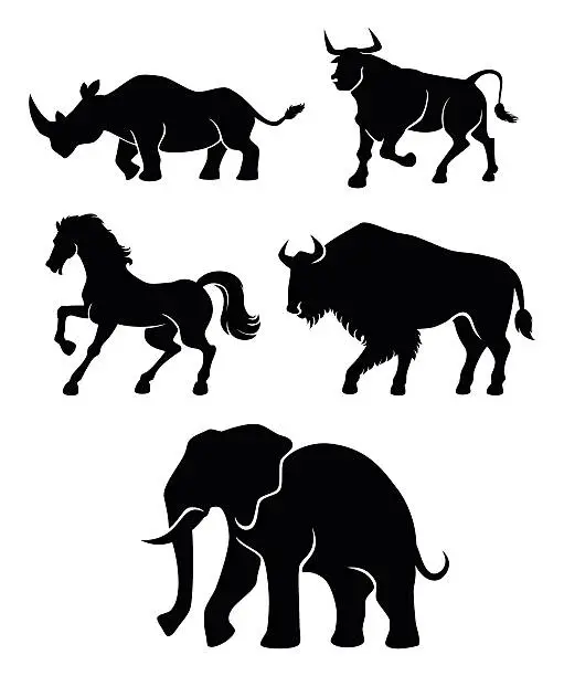 Vector illustration of Set of power animals