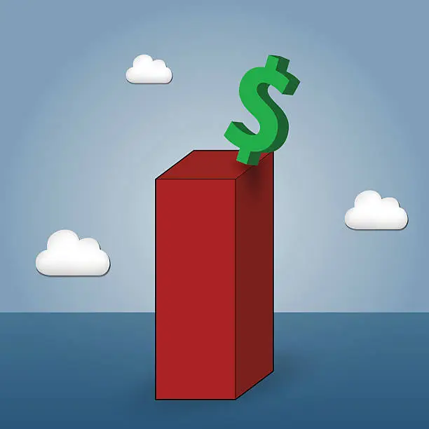 Vector illustration of Dollar symbol symbolizing crisis on cloud background