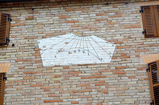 White sundial on a house wall