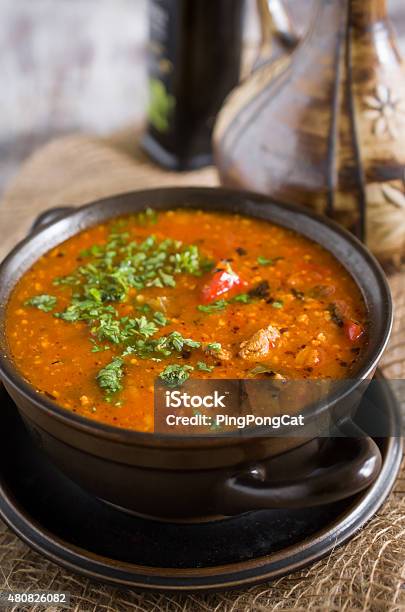 Traditional Georgian Stewed Meat Soup Stock Photo - Download Image Now - Hazelnut, Stew, Meat