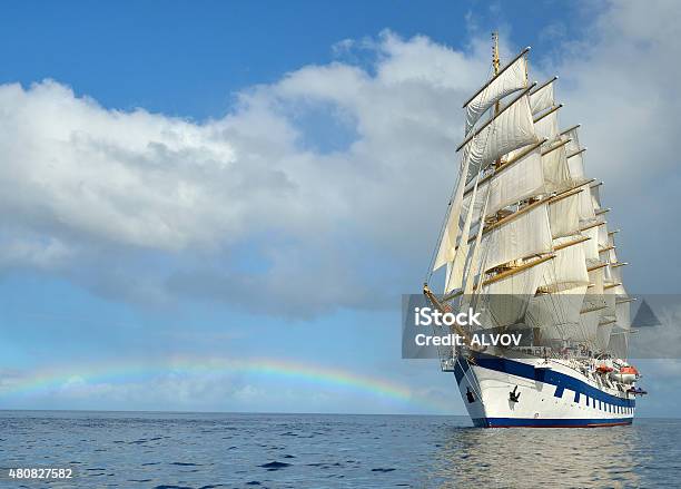 Sailing Ship And A Rainbow Yachting And Sailing Stock Photo - Download Image Now - 2015, Adventure, Freedom