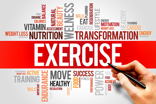 EXERCISE word cloud, fitness, sport, health concept