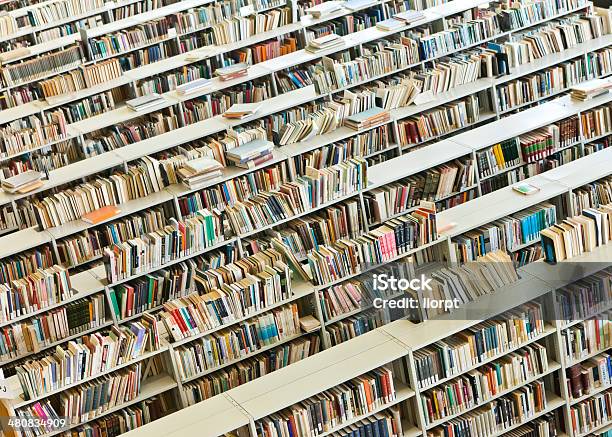 Righe Di Libri In Una Biblioteca Pubblica - Fotografie stock e altre immagini di Imparare - Imparare, Libro, Sezione trasversale