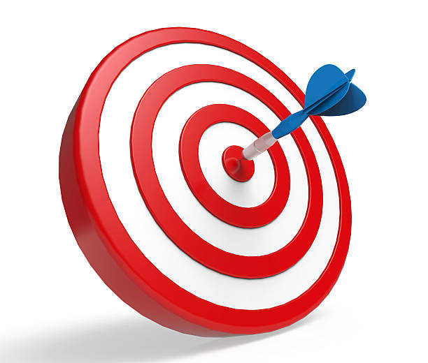 istock Blue dart in center of red and white target 480836443