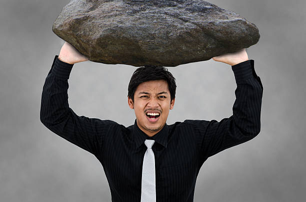 istock Man carry the rock and stress action. 480841636