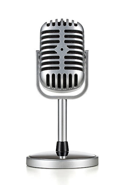 Vintage microphone Vintage silver microphone isolated on white background dynamic microphone stock pictures, royalty-free photos & images