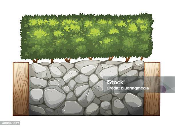 Stonewall With Plants Stock Illustration - Download Image Now - Stone Wall, Retaining Wall, Illustration