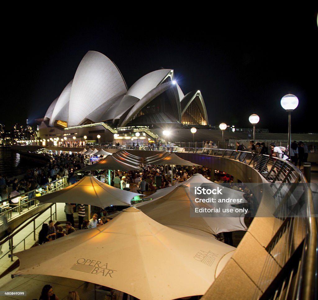 Opera Bar in Sydney Sydney, Australia - March 6, 2014: The Opera bar at the Sydney Opera House shot at night Architecture Stock Photo