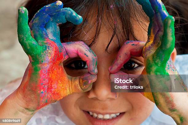 Small Girl Playing With Colors Stock Photo - Download Image Now - Child, Art, Painted Image