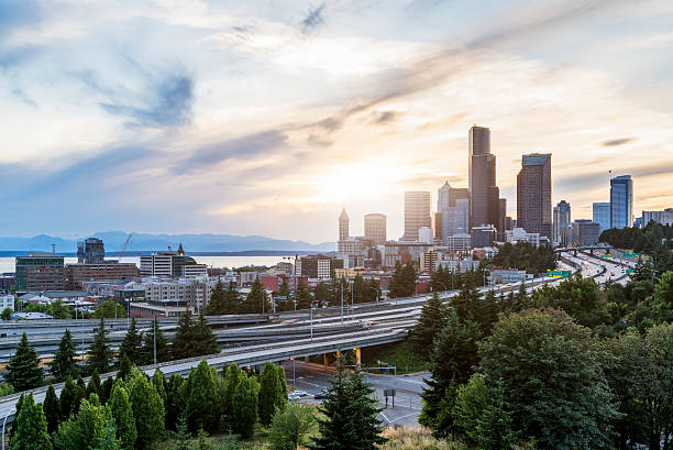 istock Seattle Commute. The Seattle, Washington skyline at sunset 480850698