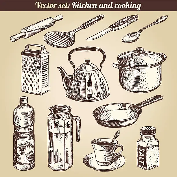 Vector illustration of Kitchen And Cooking Set Vector