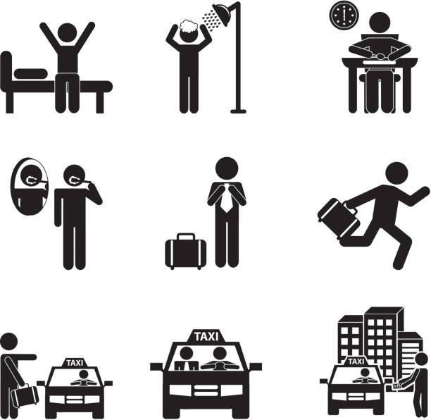 Daily Routine daily routine over white background, vector illustration black man brushing teeth stock illustrations