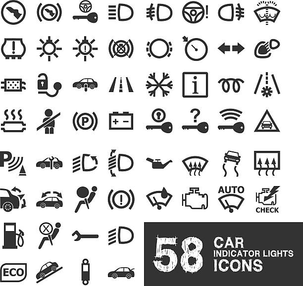 ilustrações, clipart, desenhos animados e ícones de de luzes indicadoras de ícones - gauge car motor vehicle heat