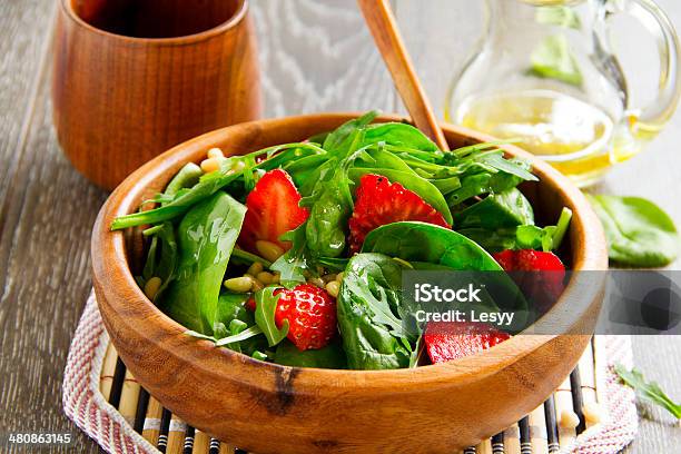 Light Salad With Spinach And Strawberries Stock Photo - Download Image Now - Appetizer, Cheese, Close-up