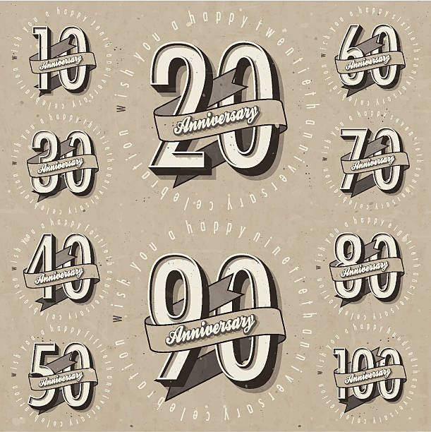 illustrations, cliparts, dessins animés et icônes de collection anniversaire signe et cartes de design dans le style rétro. - number 70