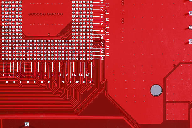 istock Red circuit board texture background of computer motherboard 480864662