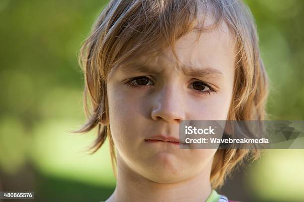 Sad Little Boy In The Park Stock Photo - Download Image Now - 2015, 6-7 Years, Brat