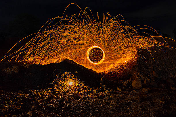 istock Firework showers of hot glowing sparks from spinning steel wool. 480865608