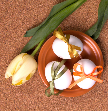 Easter eggs and fresh spring flowers