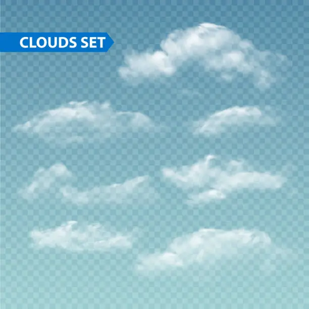Vector illustration of Set of transparent different clouds. Vector.