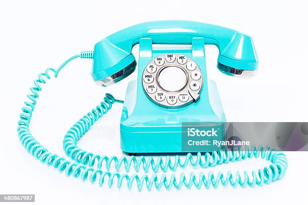 Blue Retro Rotary Phone Stock Photo - Download Image Now - 1960-1969, Communication, Cut Out