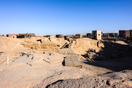 Ancient ruins around the Unfinished Obelisk in Aswan, Egypt