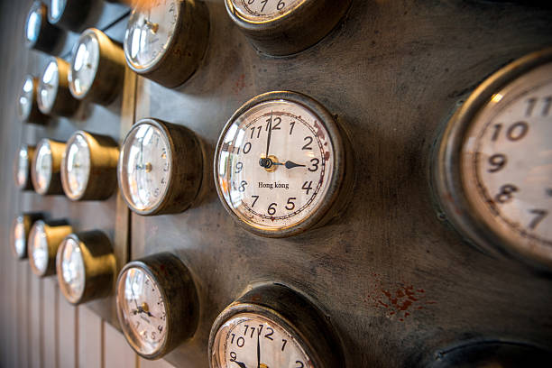 istock Metal wall with old styled clocks 480871618