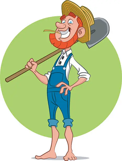 Vector illustration of farmer with shovel. Фермер с лопатой.