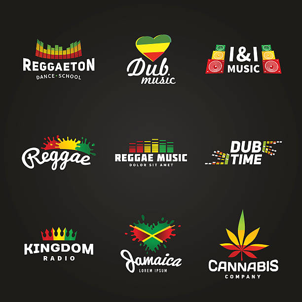 zestaw afryki flagi wzorem logo. jamajka muzyka wektor wzór - ragga stock illustrations
