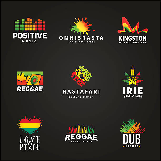 set of positive африке ephiopia флага с логотипом. ямайка регги - reggae stock illustrations