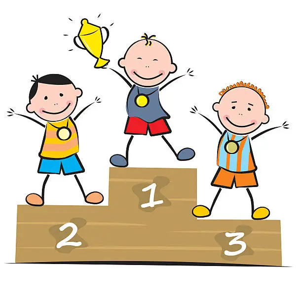 Vector illustration of podium, kids