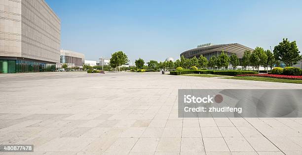 Public Square With Empty Road Floor In Downtown Stock Photo - Download Image Now - City, Public Park, Town Square
