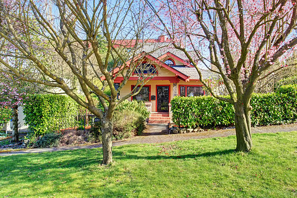 istock Gorgeous northwest home with red trim. 480877620