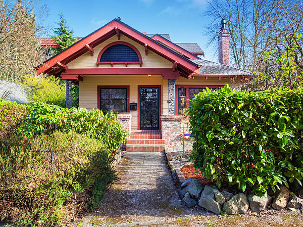 istock Gorgeous northwest home with red trim. 480877628