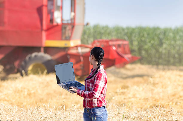 istock Girl with laptop in wheat field 480880818