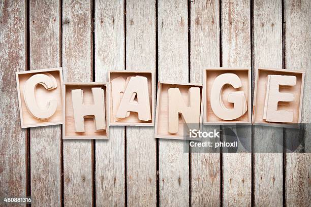 Change Wood Word Style Stock Photo - Download Image Now - 2015, Antique, Block Shape