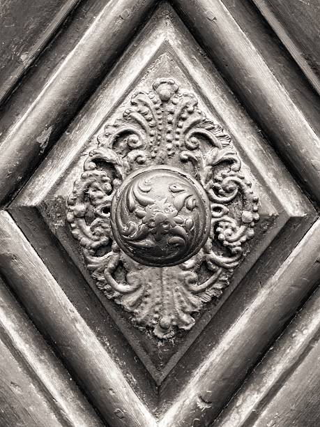 istock Vintage doorknob on antique door, background 480883859