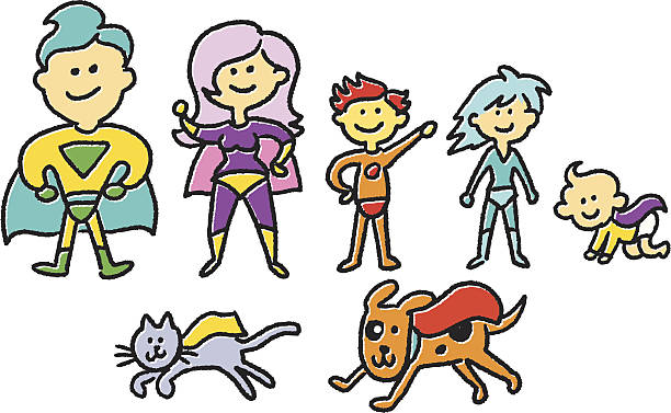 ilustrações de stock, clip art, desenhos animados e ícones de super família - heroes dog pets animal