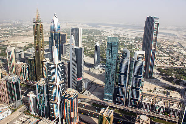 Dubai city center from a helicopter, Dubai, United Arab Emirates
