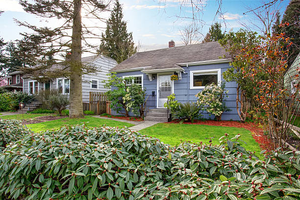 istock Authentic blue house with lots of greenery. 480888602