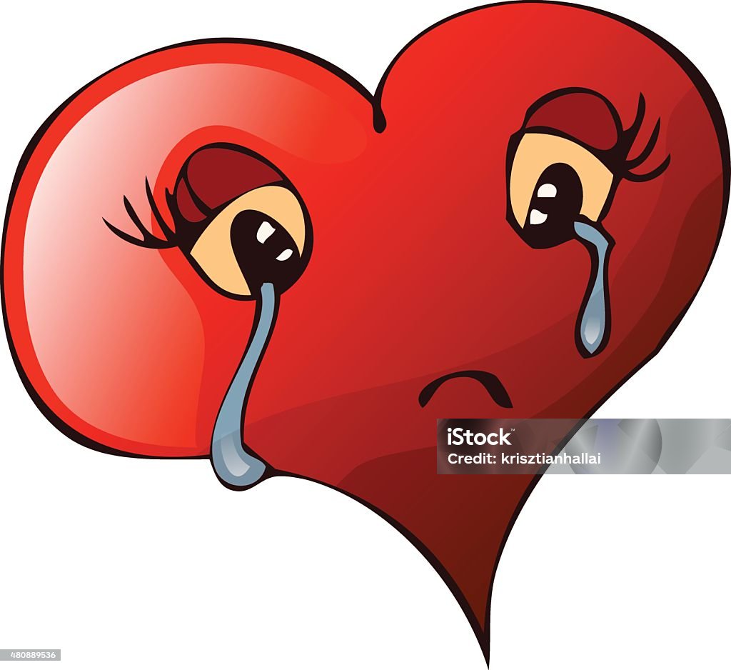 Sad Crying Heart, Vector Illustration. Cartoon Stylized Crying Sad Heart, Vector Illustration isolated on White Background, Outlines and Color available on separate Layers. 2015 stock vector
