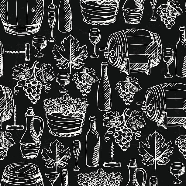 ilustrações de stock, clip art, desenhos animados e ícones de vinhos sem costura padrão desenhado com giz. - wicker backgrounds textured pattern