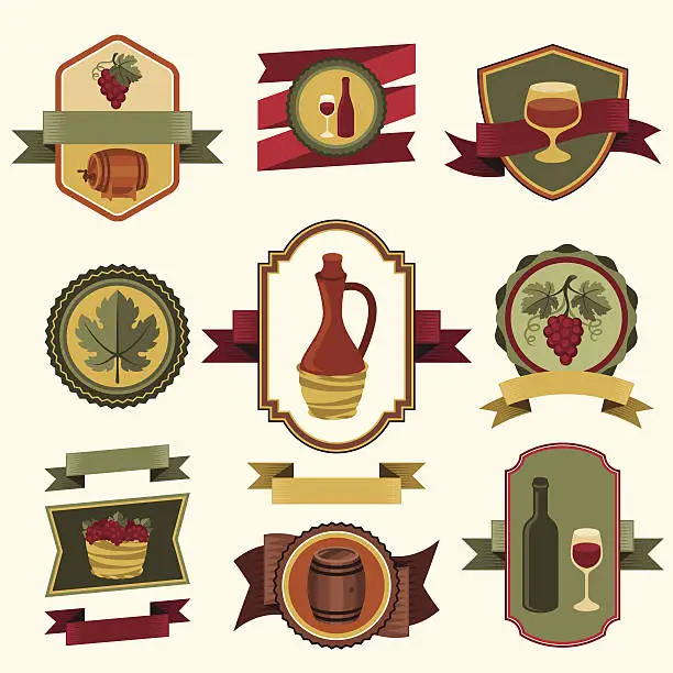 Vector illustration of Set of wine labels, badges and elements.